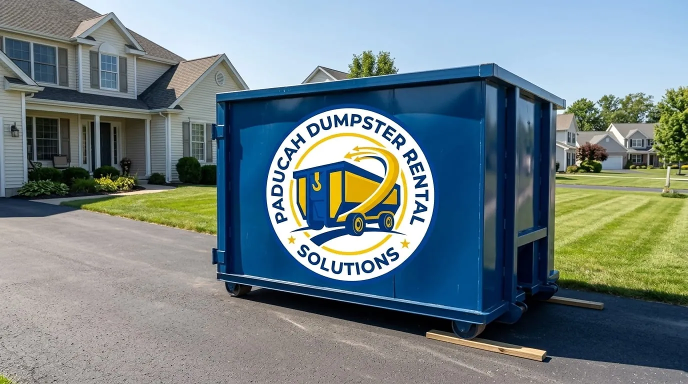 Commercial roll-off container at a business property in Paducah, Kentucky Commercial roll-off container at a business property in Paducah, Kentucky