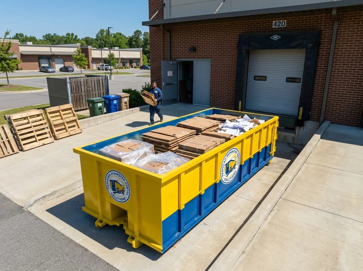 Paducah Dumpster Rental Solutions roll-off container and truck working a job in McCracken County