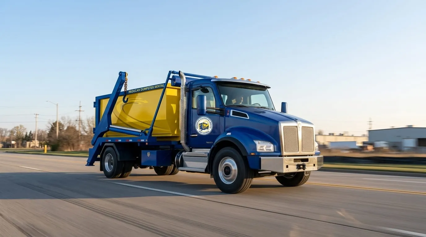 Paducah Dumpster Rental Solutions driver delivering a roll-off container