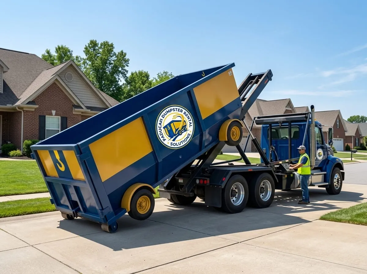 Brush and yard waste loaded into a container in Paducah, Kentucky